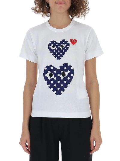 Shop Comme Des Garçons Play Polka Dot Double Heart Tee In White