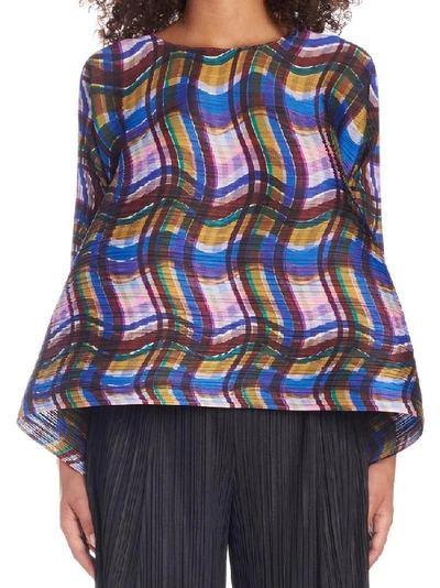 Shop Issey Miyake Pleats Please By  Wavy Plaid Top In Multi