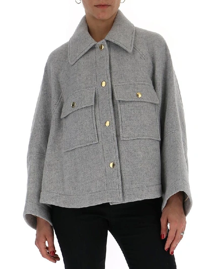 Shop Chloé Oversized Cropped Jacket In Grey