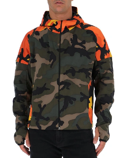 Shop Valentino Camouflage Print Hooded Jacket In Multi