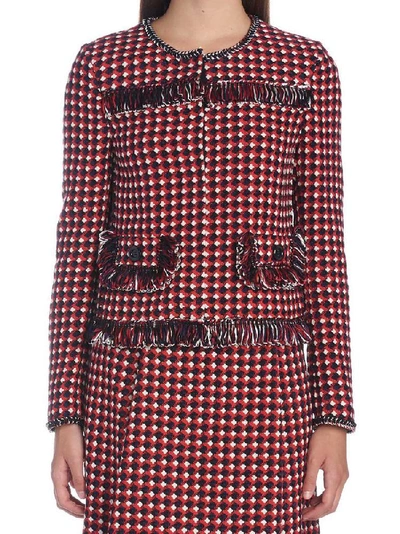 Shop Boutique Moschino Fringed Hem Tweed Jacket In Red