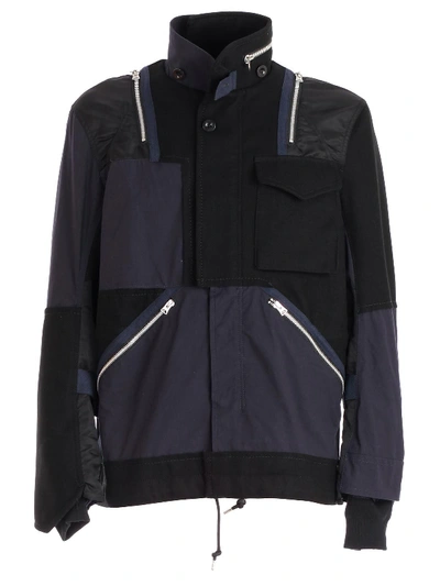 Shop Sacai Patterned Military Jacket In Blue
