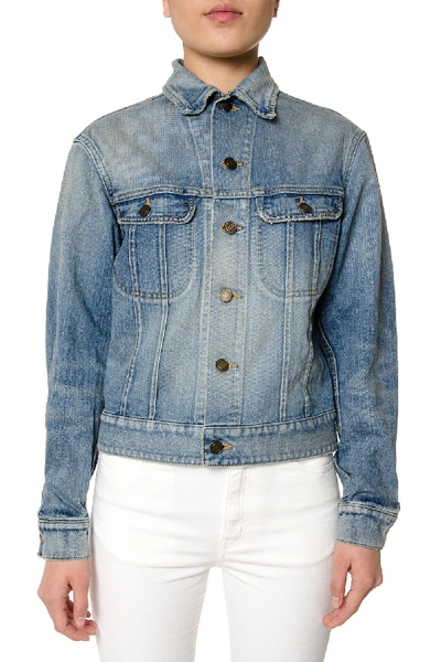 Shop Saint Laurent Studded Denim Jacket In Blue