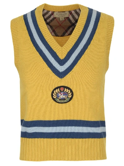 Shop Burberry Maringa Crest V Neck Knit Gilet In Yellow