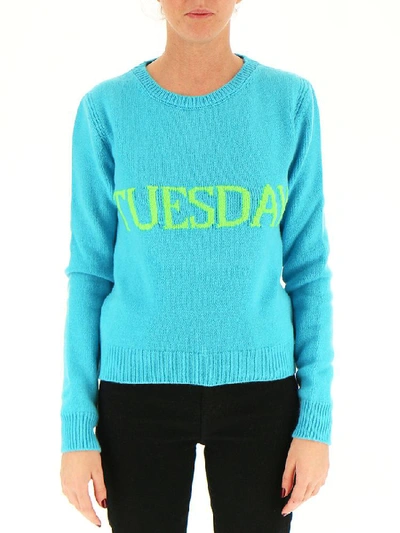 Shop Alberta Ferretti Rainbow Week Tuesday Knitted Sweater In Blue