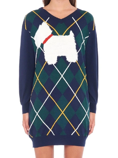 Shop Boutique Moschino Scottish Dog Argyle Sweater Dress In Multi
