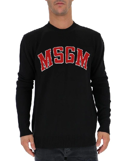 Shop Msgm Knitted Logo Sweatshirt In Black