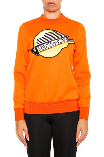 Shop Versace Logo Patch Sweatshirt In Orange