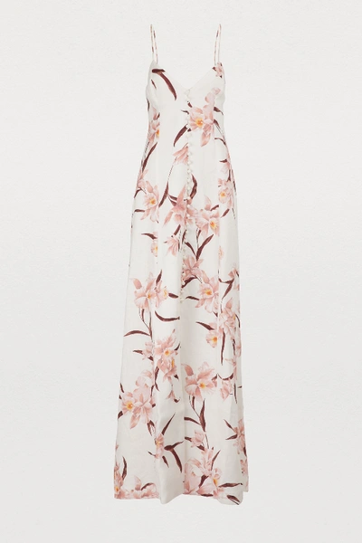 Shop Zimmermann Corsage Linen Maxi Dress In Ivory/peach Orchid