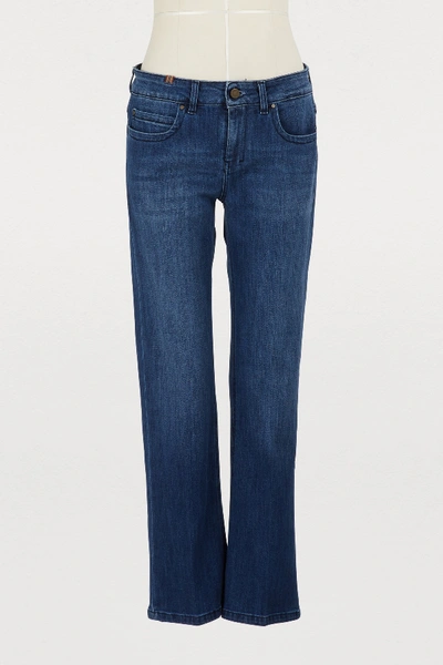 Shop Atelier Notify Bootcut Mid-rise Cropped Capri Jeans In Médium Blue