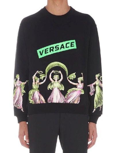 Shop Versace Logo Graphic Print Sweater In Black