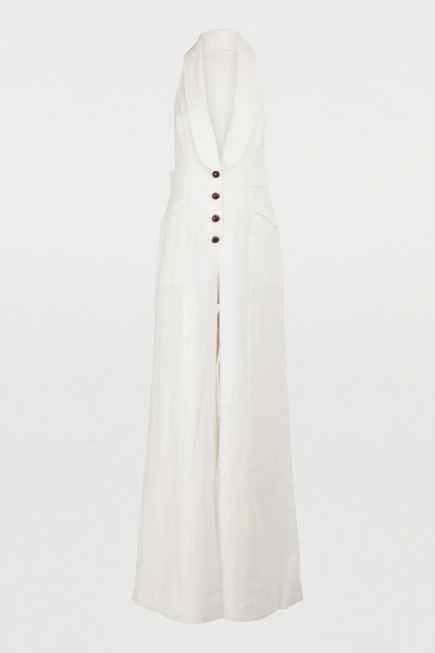 Shop Zimmermann Corsage Linen Jumpsuit In Off-white