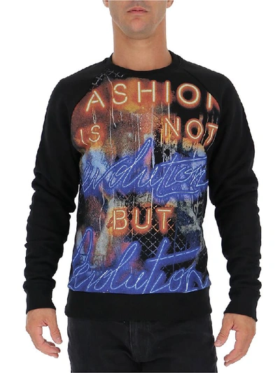 Shop Balmain Graphic Crew Neck Sweatshirt In Black