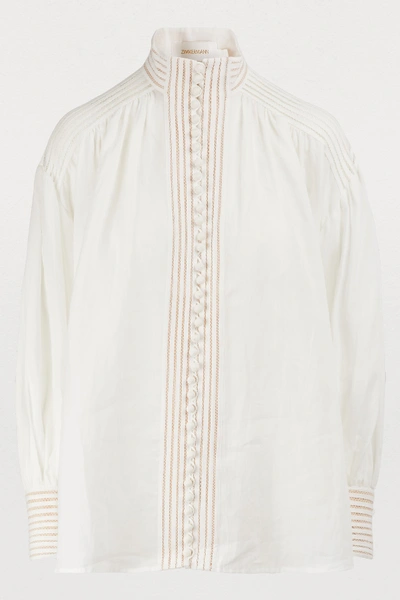 Shop Zimmermann Corsage Linen Blouse In Off-white