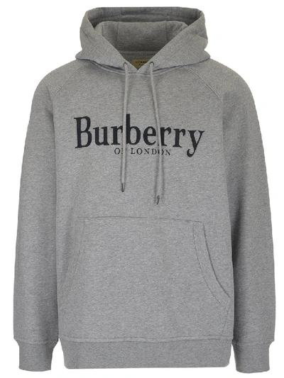 Burberry Embroidered Logo Hoodie In Pale Grey Melange | ModeSens
