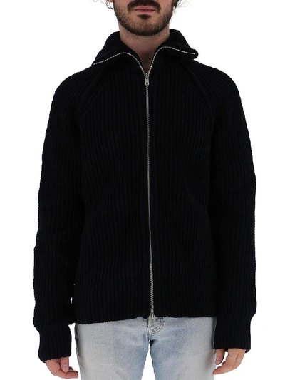 Shop Maison Margiela Zip Ribbed Sweater In Black