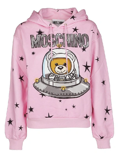 Shop Moschino Space Teddy Hoodie In Pink