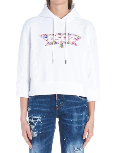 Shop Dsquared2 Cropped Sleeves Logo Hoodie In White