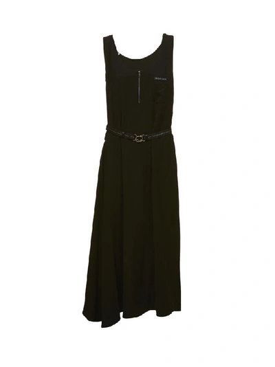 Shop Prada Belted Midi Dress In Black