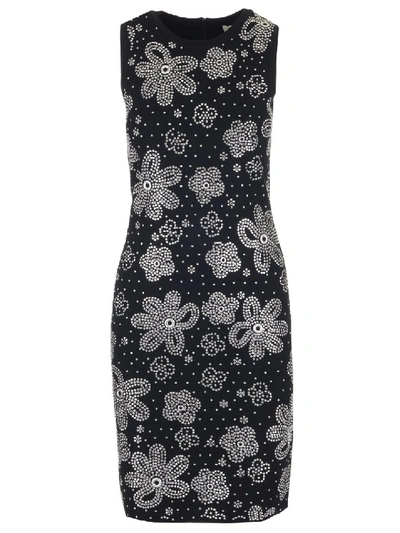 Shop Michael Michael Kors Floral Embellished Sleeveless Dress In Black