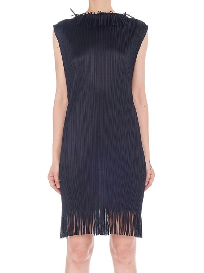 Shop Issey Miyake Pleats Please By  Pleated Fringed Dress In Black