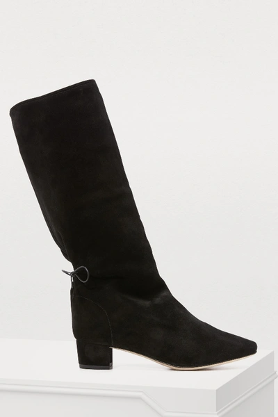 Shop Soloviere Princess Suede Boots In Black