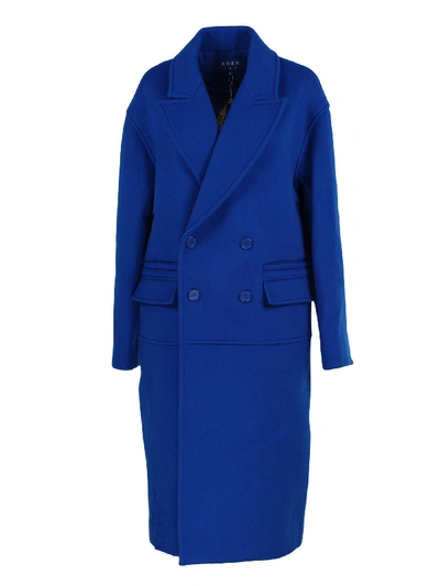 Shop Ader Error Oversized Double Breasted Coat In Blue