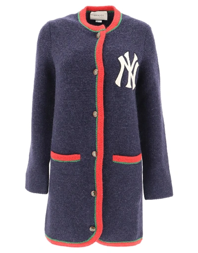 Shop Gucci Ny Yankees™ Patch Logo Detail Cardigan In Blue