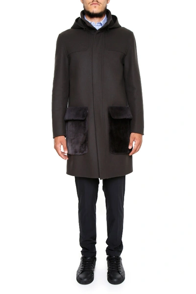 Shop Fendi Hooded Coat In Multi