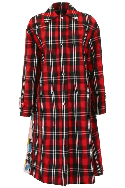 Shop Msgm Checked Coat In Red