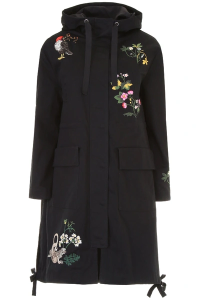 Shop Red Valentino Embroidered Parka In Black