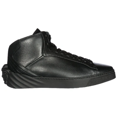Shop Versace High Top Monochrome Sneakers In Black