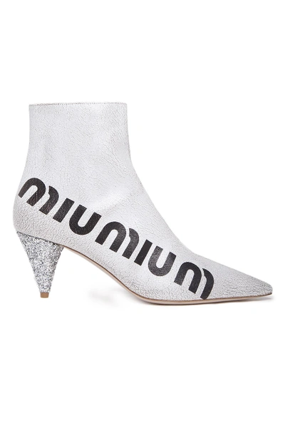 Shop Miu Miu Logo Ankle Boots In White