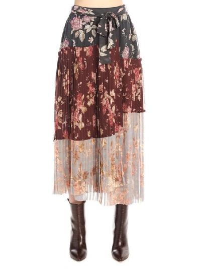 Shop Zimmermann Floral Pleated Asymmetric Skirt In Multi