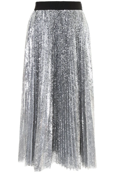 Shop Msgm Pleated Midi Skirt In Silver