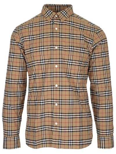 Shop Burberry George Check Shirt In Beige