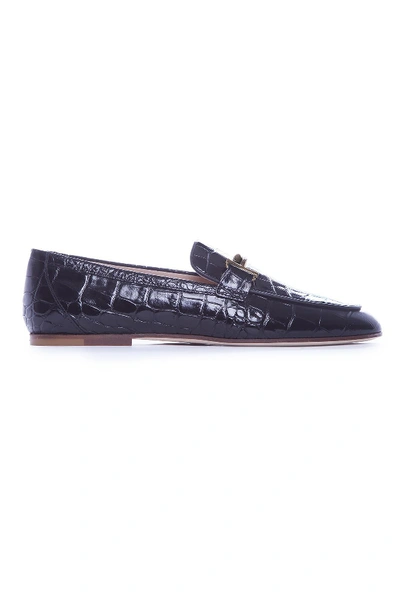 Shop Tod's Crocodile Effect Loafer In Black