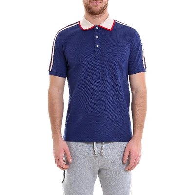 Shop Gucci Logo Ribbon Polo Shirt In Blue
