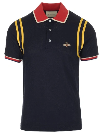 Shop Gucci Bee Detail Polo Shirt In Blue