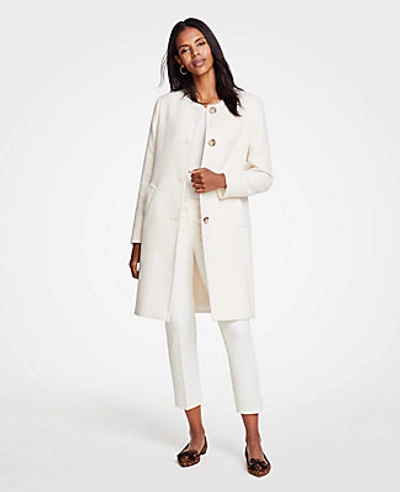 Shop Ann Taylor Jewel Neck Coat In Creamy Cloud