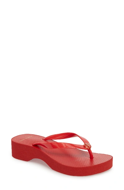 Shop Tory Burch Wedge Flip Flop In Brilliant Red