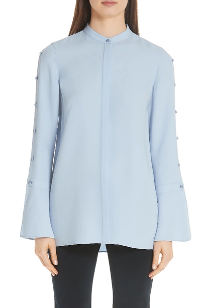 Shop Lafayette 148 Nicolette Silk Blouse In Pale Blue