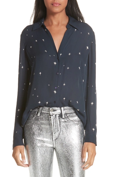 Shop L Agence Nina Print Silk Georgette Blouse In Midnight/ Ivory