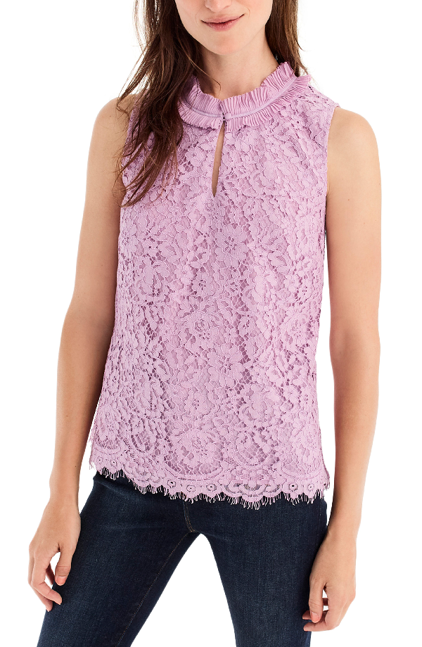 j crew lace ruffle neck top