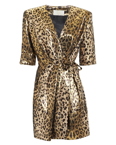 Shop Sara Battaglia Leopard Lamé Mini Dress