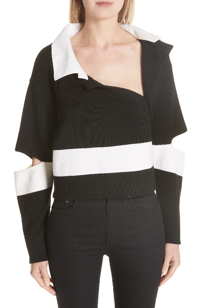 Shop Monse Asymmetrical Wool Polo Sweater In Black/ White