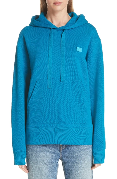 Shop Acne Studios Ferris Face Patch Hoodie In Teal Blue