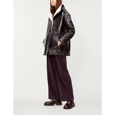 Yves Salomon Shearling-lined Patent Leather Jacket In Noir Blanc | ModeSens
