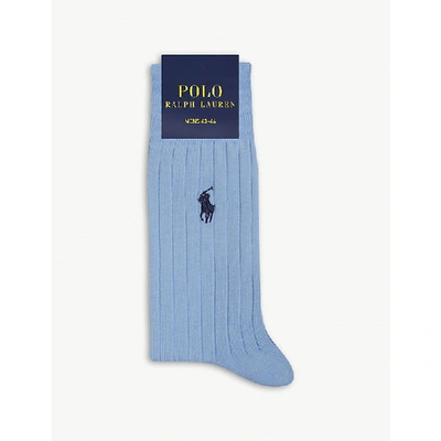 Shop Polo Ralph Lauren Ribbed Egyptian Cotton Socks In Sky