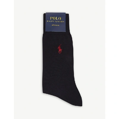 Shop Polo Ralph Lauren Logo-embroidered Trouser Socks In Navy